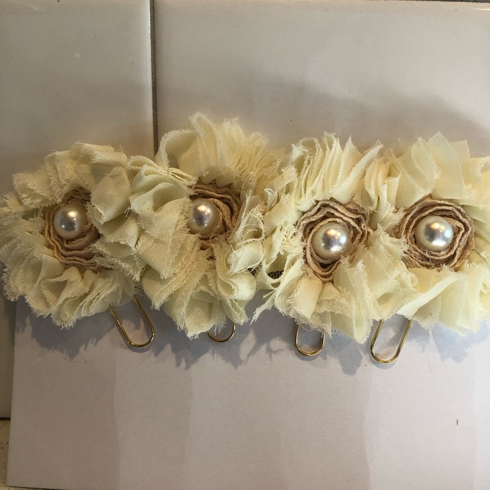 Handmade Cream Floral Pearl PaperClip Bookmarks - Set of 4